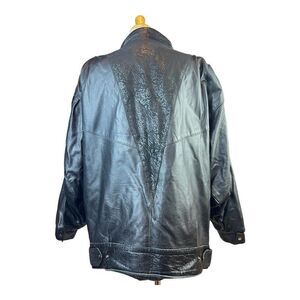 Vintage Oscar Leopold Leather Jacket Womens Medium Black Bomber Animal Print